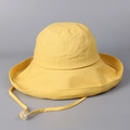 Bright yellow wide-brim linen sun hat for women with adjustable windproof cord - M (56-58cm) / Yellow