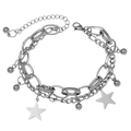 Detail of layered stainless steel chain bracelet with star charms and polished beads - Style 11-Star/Beads