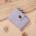 Minimalist lavender PU leather short wallet with a gold twist lock and zipper closure - Purple