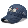 Gorra de béisbol de malla transpirable azul marino con bordado Lucky y corazón rojo - Ajustable / Azul marino