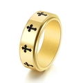 Anello rotante da uomo in acciaio dorato con incisioni di croci nere religiose - US 6 / Oro