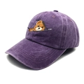 Purple washed cotton baseball cap with cartoon zipper bear print for outdoor sports - Purple