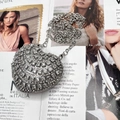 Sparkly silver heart-shaped evening clutch bag with rhinestones and metal chain strap - Heart Silver Large Diamond Style