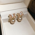 18k gold plated flower earrings with pink gemstone and champagne pearl pendants - Gold Pink Orange Gem Pearl Style (84#)