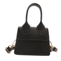 Mini borsa a mano squadrata in pelle PU nera da donna con manico e tracolla dorata - Nero