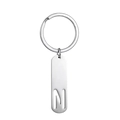 Silver stainless steel rectangular keychain with hollow letter N and mirror finish - Letter N