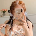 Sweet Korean tulip hair clip featuring a light blue ribbon and cute floral design - Blue Bow Streamer