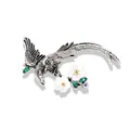 Vintage silver bird brooch with white flowers and olive green crystal accents - Flying Bird Style (YNCP6283) / Silver