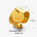 Anillo ancho abierto de acero inoxidable chapado en oro 18K con colgante redondo - Estilo de Disco Redondo Dorado