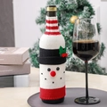Knitted snowman wine bottle cover with red plush nose for Christmas table decor - Christmas Snowman Style