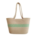 Large beige woven cotton rope tote bag with yellow and green color-block accents - Large / Green Stripe