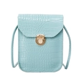 Mint blue croc-embossed vertical crossbody phone bag with round gold clasp lock - Blue