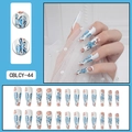 Long ballerina press on nails with blue cookie graffiti and brown biscuit art patterns - CBLCY-44 White Cookie Pattern