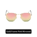 Retro square sunglasses with gold metal frame and pink mirror lenses for unisex style - Gold Frame Pink Mirror