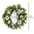 Corona de Pascua con orejas de conejo gnomo, huevos moteados y margaritas, adorno 38 cm - Estilo de Gnomo Conejo
