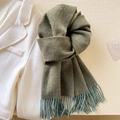 Deep green wool scarf with contrasting blue tassels on a minimal white background - Blue Green Mix