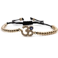 Adjustable evil eye charm bracelet with golden beads, blue zircon, and black woven cord - Black Rope with Copper Beads