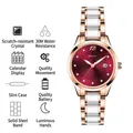 Montre quartz pour femme avec cadran rouge foncé et bracelet acier bicolore rose - Bordeaux