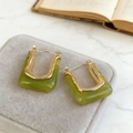 Chic gold-plated C-shaped earrings with translucent olive green resin inlays - 14k Light Gold Olive Green (A-555)