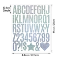 Dimensioni dettagliate degli adesivi glitterati con lettere e numeri da 2 pollici - 2 Pollici / 47 Pezzi / Glitter Argento