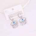 Stainless steel evil eye drop earrings with long fringe pendants on white fabric - Evil Eye with Waterdrop Charms Style (2#)