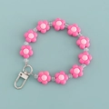Pink flower keychain with transparent beads and silver metal clasp on blue background - Pink and White Flower Style (B343-3)