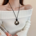 Mini crescent moon pendant necklace with leopard print resin and black adjustable cord - Leopard Resin Ring (15#) / 15# Necklace-Khaki