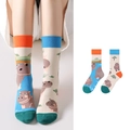 Asymmetrische Socken mit orangefarbenem Nilpferd und bunten Comic Naturmustern - Kreatives Flusspferd Stil (1061)
