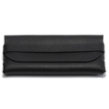 Classic black litchi grain leather glasses case with horizontal strap closure - Black Bar Shaped Leather Glasses Case