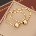 Polished gold heart hoop earrings with sparkling rhinestone ball drops in a beige box - Heart Shape (1#)
