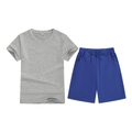 Kids sports set featuring a heather grey cotton t-shirt and royal blue athletic shorts - Top And Bottom / Gray/Royal Blue / 100cm