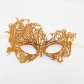 Elegant gold bronzing thickened lace party mask with intricate hollow patterns and yellow ribbons - Gold Phoenix Regular (5706668349856)