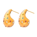 Polished 18K gold teardrop earrings with colorful multi-colored inlaid gemstones - Gold with Multicolor Zircon