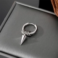 Punk style stainless steel hoop earrings with silver cone pendant and metal ring charms - Cone
