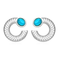 Silver square striped hoop earrings with blue turquoise stone inlay for women - Turquoise Steel Color (MS-438)