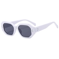 Vintage polygonal sunglasses with thick white frame, black lenses, and triple rivet accents - Solid White / One Size