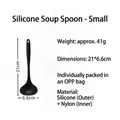 Small black food-grade silicone soup spoon with heat-resistant long handle for cooking - Small / Black