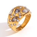 Goldener Edelstahlring in Wassertropfenform mit Zirkonia und Hammerschlag-Optik - Marquise Herz Zirkonia Kuppelring (Gold Weißer Zirkonia) / US 6