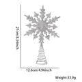 Silberner Glitzer Schneeflocke Christbaumspitze mit Spiralbasis und Abmessungen - Weihnachtsbaumspitze Ornament / Glitzer Silber Einlagig Schneeflocke Stil