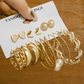 Vintage gold geometric earring set featuring pearls, butterflies and heart studs - E049/Luxury Gold / Gold/White