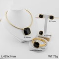 Goldschmuck-Set aus Titan mit quadratischen schwarzen Katzenaugen-Steinen und Details - Einheitsgröße Ring / Gold Schwarz (KS220747-LX)