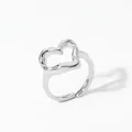 Adjustable silver heart-shaped hollow ring with minimalist hammered steel finish - Silver Heart Ring (B554)