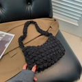 Chic black bubble textured cloud underarm bag with golden zipper for daily commute - Black