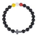 Handmade black matte stone bracelet with silver accents and colorful beads plus cross charm - Style A-Black Beads Color Accent (Confirmation Card)