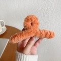 Large warm orange plush shark hair claw clip for autumn and winter daily wear - Orange Plush Large Hair Claw 13cm