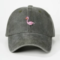 Detailed embroidery of a pink flamingo on a vintage washed dark grey baseball cap - One Size / Army Green