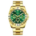 Macro shot of gold business watch featuring green sunray dial and luminous markers - Gold Case Green Dial