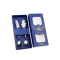Christmas gift set featuring two stainless steel spoons with Santa and Gingerbread Man motifs - Santa Claus + Snowman / Blue Gift Box 2-Piece Set / Silver