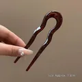 U-shaped wavy hair pin in dark amber resin with 13cm length for modern hair styling - Translucent Jelly Color / Jelly Brown Wavy U-Shaped Hairpin