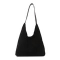 Borsa tote minimalista in pelle scamosciata nera con ampia tracolla a spalla capiente - Nero